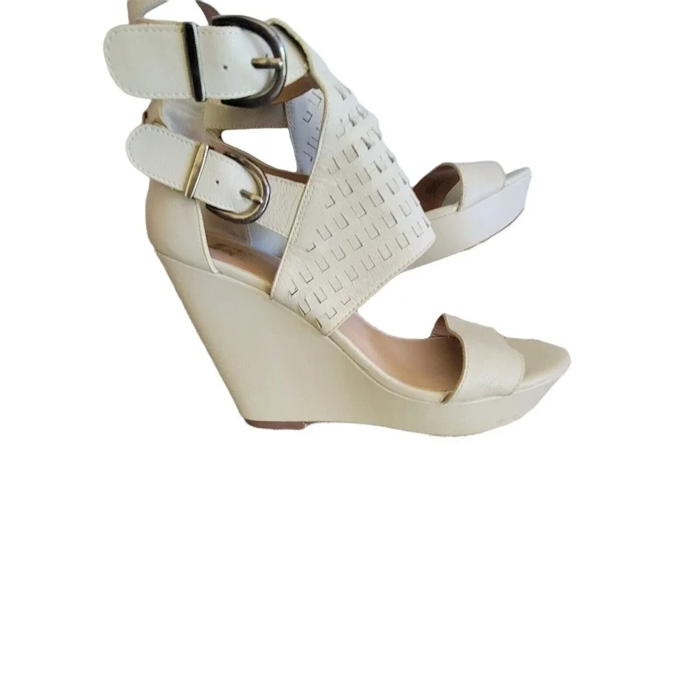 Joe’s Platform Heels Wedge 6 1/2 M Tan Leather Good‎ Condition
